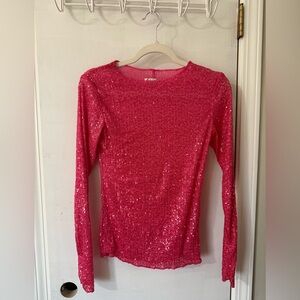 Free People Fuchsia Sequin Long Sleeve Top